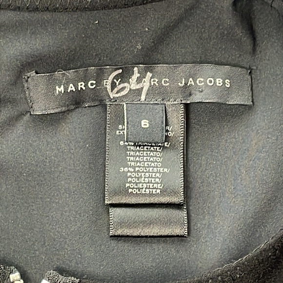 Marc by Marc Jacobs Irving Crepe Zip Front Mini Dress Black Puff Sleeve Sz 6 - Picture 12 of 15